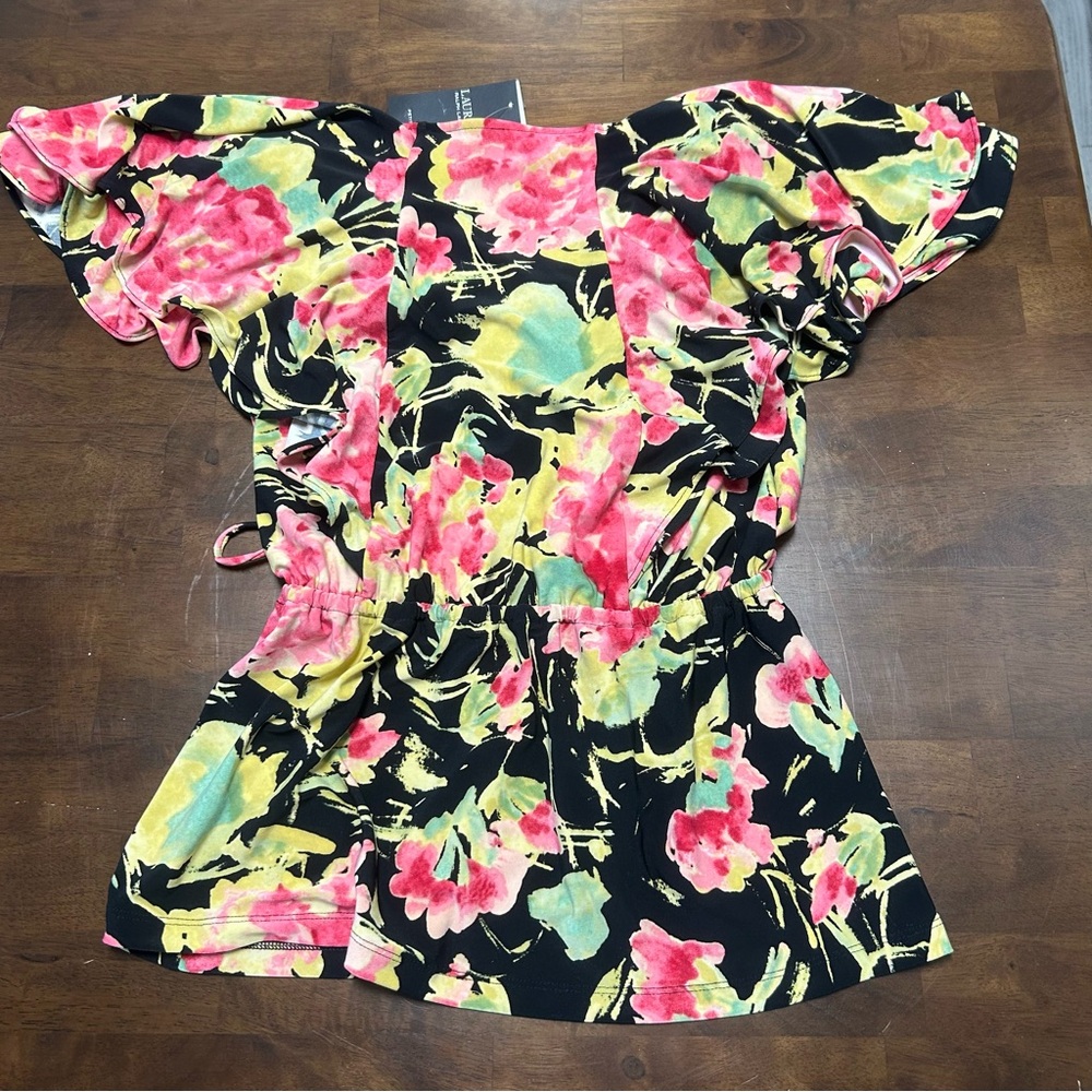 Lauren Ralph Lauren Floral Ruffle-Trim Surplice Jersey Top Size Petite XS - Picture 6 of 13